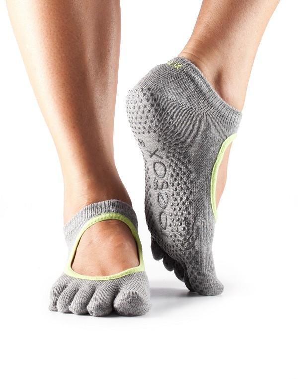 Шкарпетки для йоги ToeSox Grip Full Toe Bella (Heather Grey/Limeaid Trim)