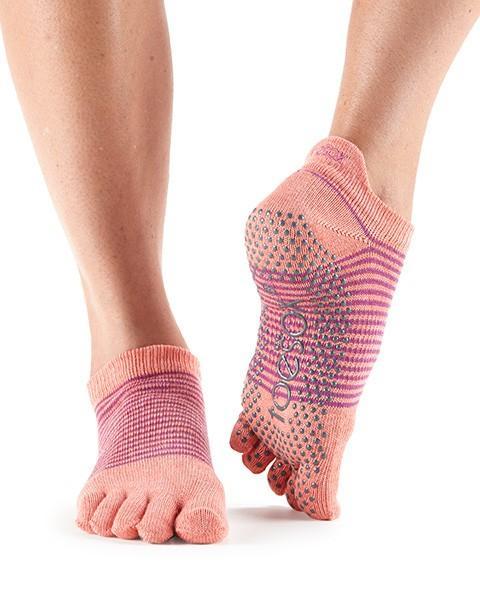 Шкарпетки для йоги ToeSox Grip Full Toe Low Rise (Persimmon Stripe)