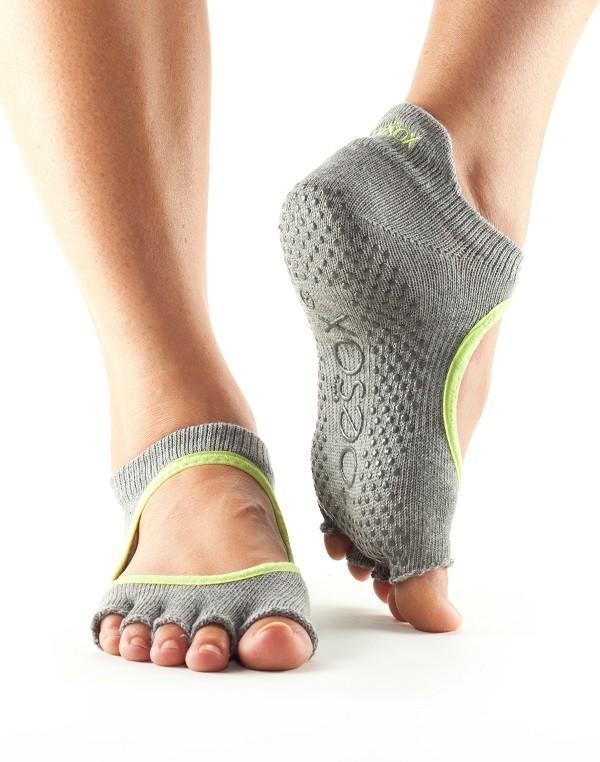 Шкарпетки для йоги ToeSox Grip Half Toe Bellarina (Heather Grey/Limeaid Trim)