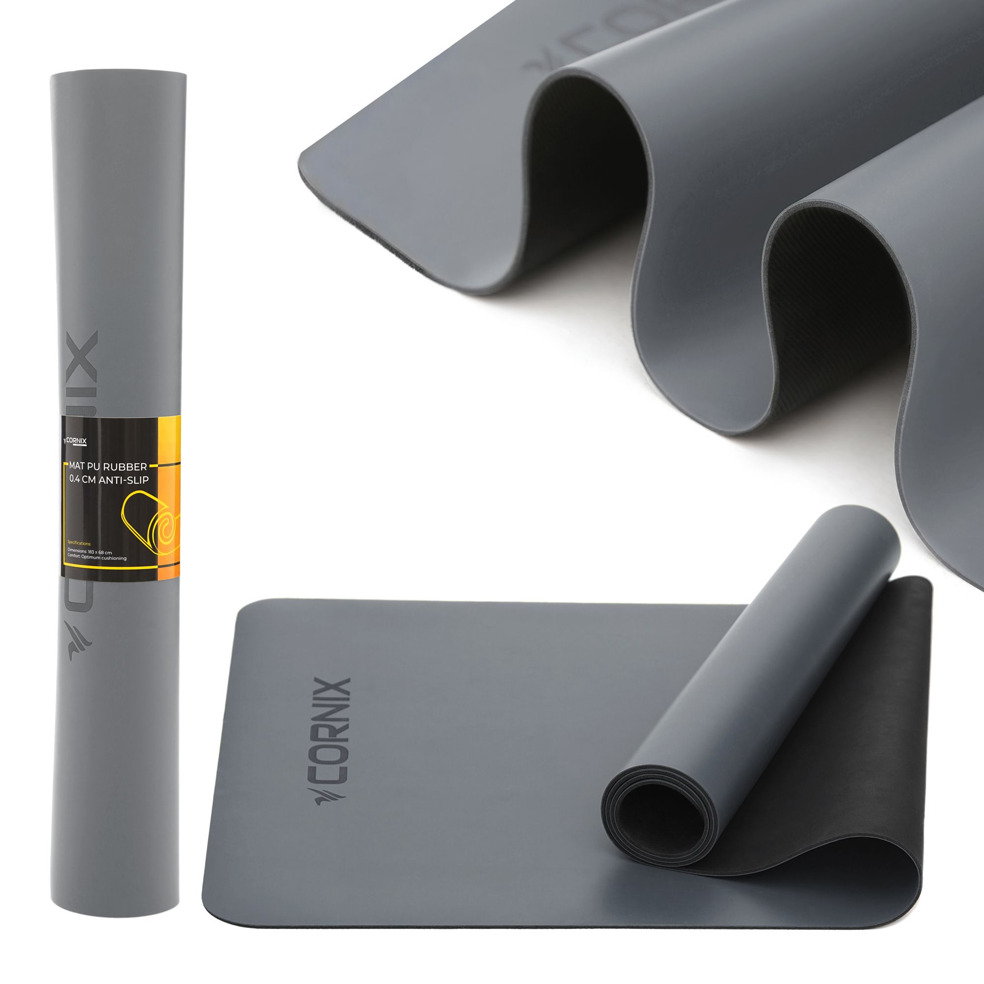 Килимок спортивний Cornix PU 183 x 68 x 0.4 см для йоги та фітнесу XR-0320 Grey