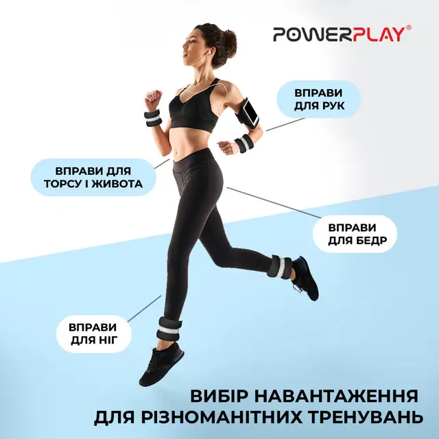 Обважнювачі-манжети для ніг та рук PowerPlay PP-4349 Ankle/Wrist Weights (2шт.*2 kg) (пара) Чорні