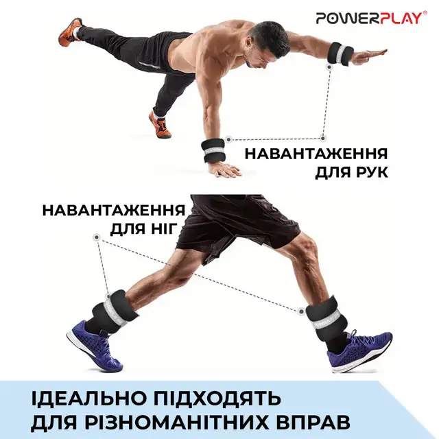 Обважнювачі-манжети для ніг та рук PowerPlay PP-4349 Ankle/Wrist Weights (2шт.*2 kg) (пара) Чорні