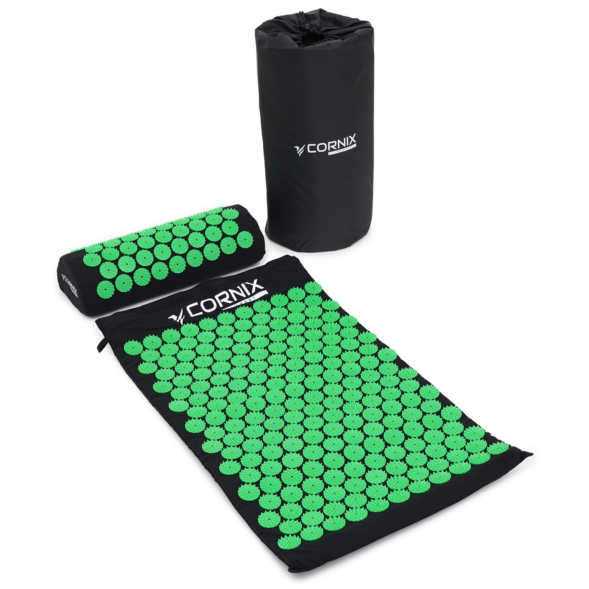 Килимок акупунктурний з валиком Cornix Classic Mat Аплікатор Кузнєцова XR-0110 Black/Green