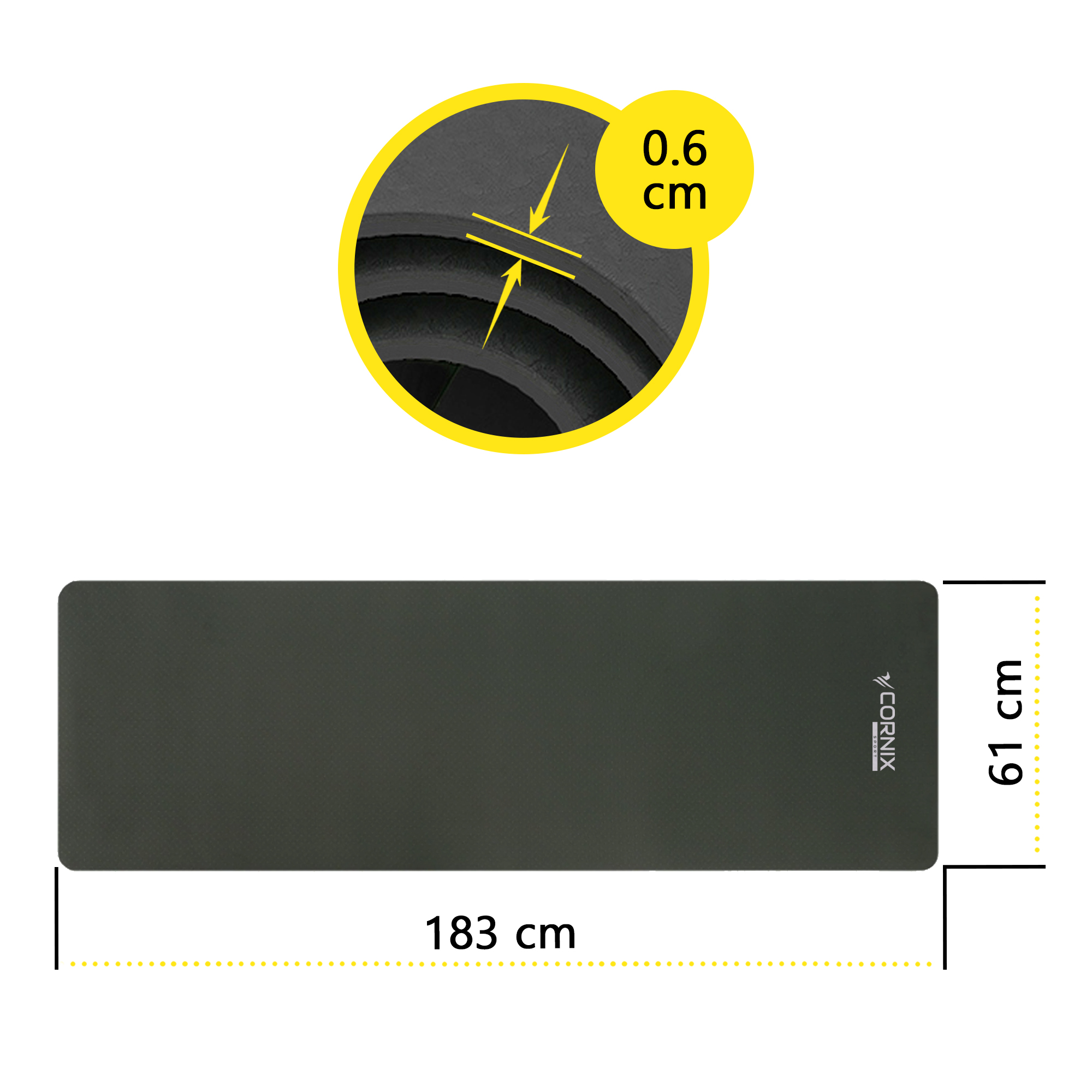 Килимок спортивний Cornix TPE 183 x 61 x 0.6 см для йоги та фітнесу XR-0350 Black