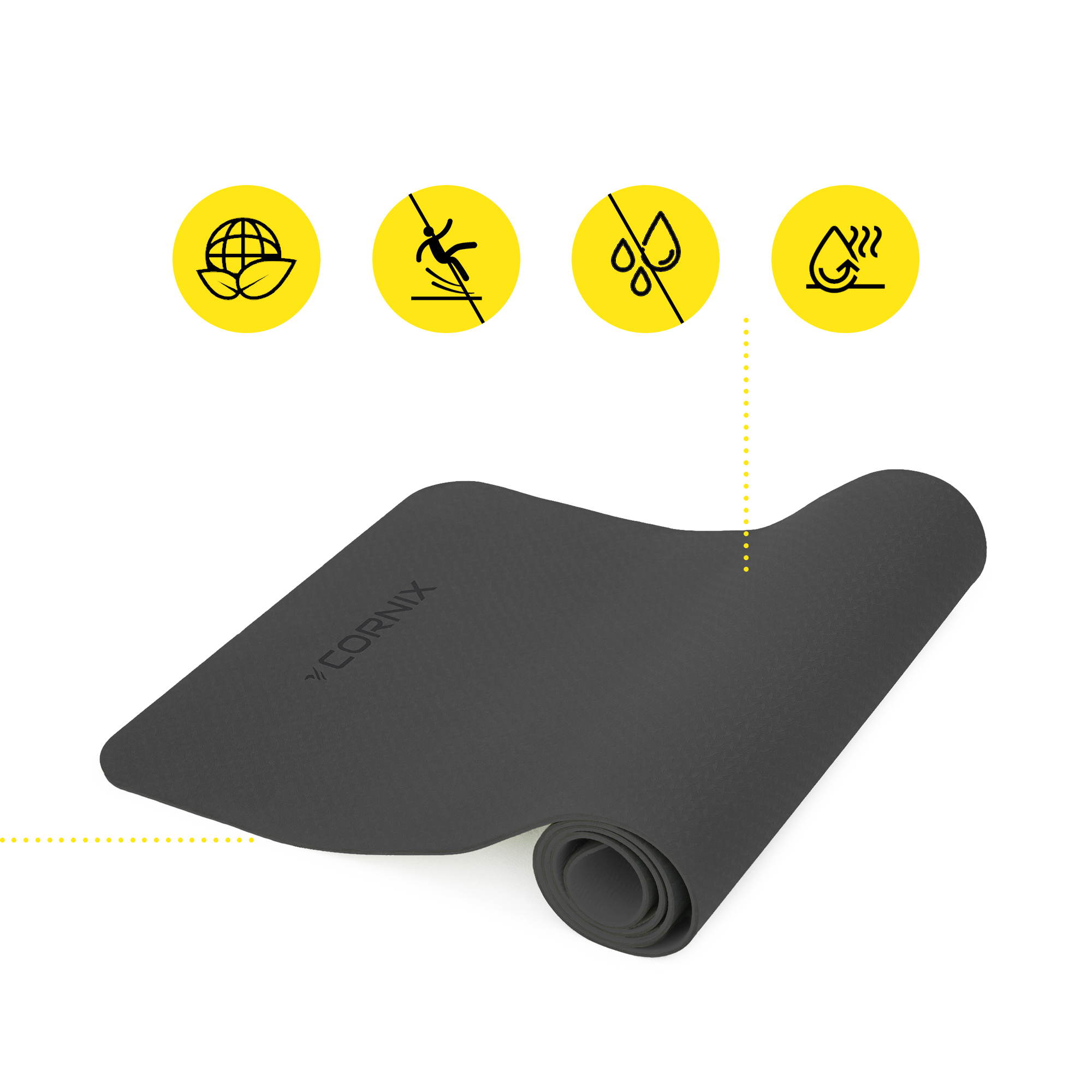 Килимок спортивний Cornix TPE 183 x 61 x 0.6 см для йоги та фітнесу XR-0350 Black