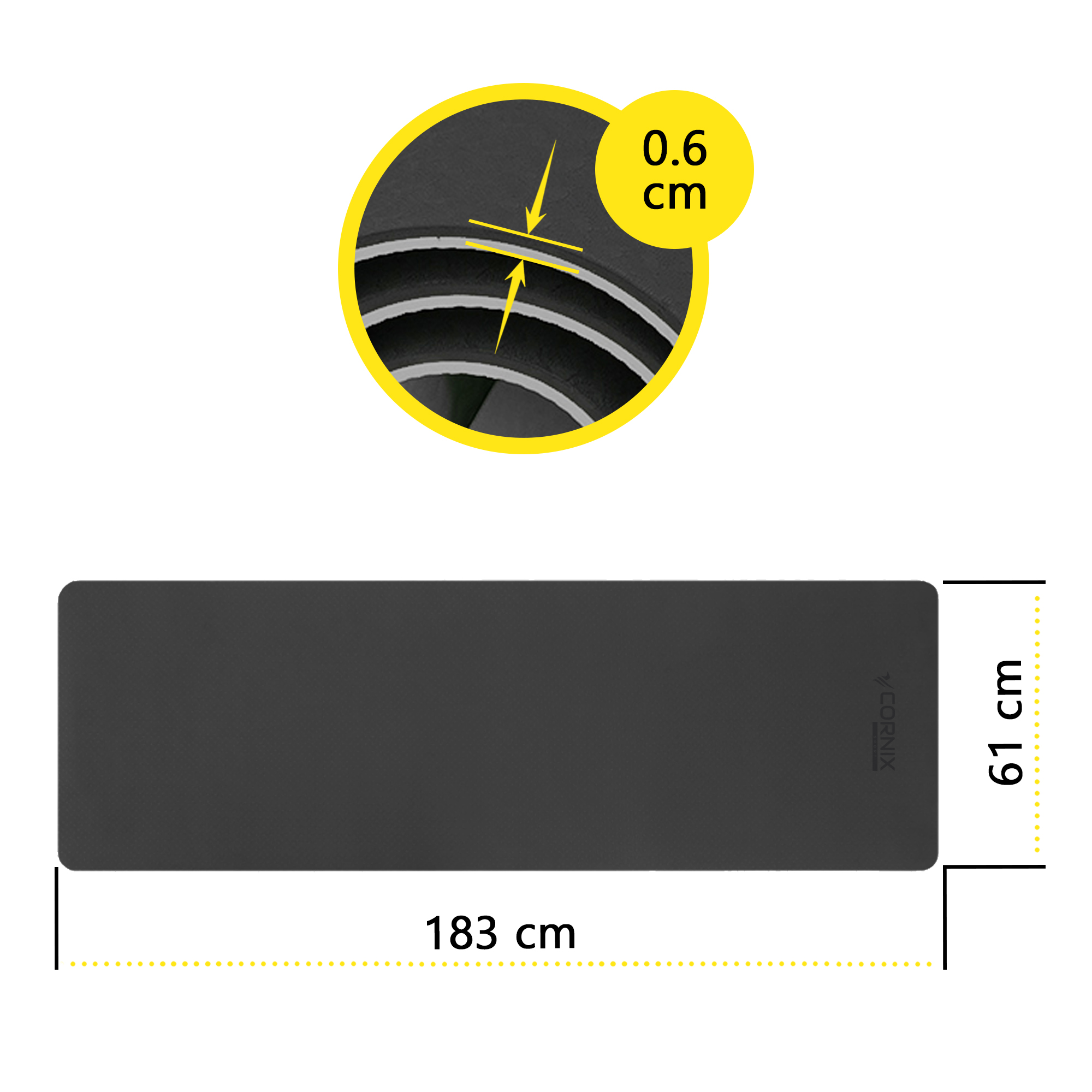 Килимок спортивний Cornix TPE 183 x 61 x 0.6 см для йоги та фітнесу XR-0349 Black/Grey