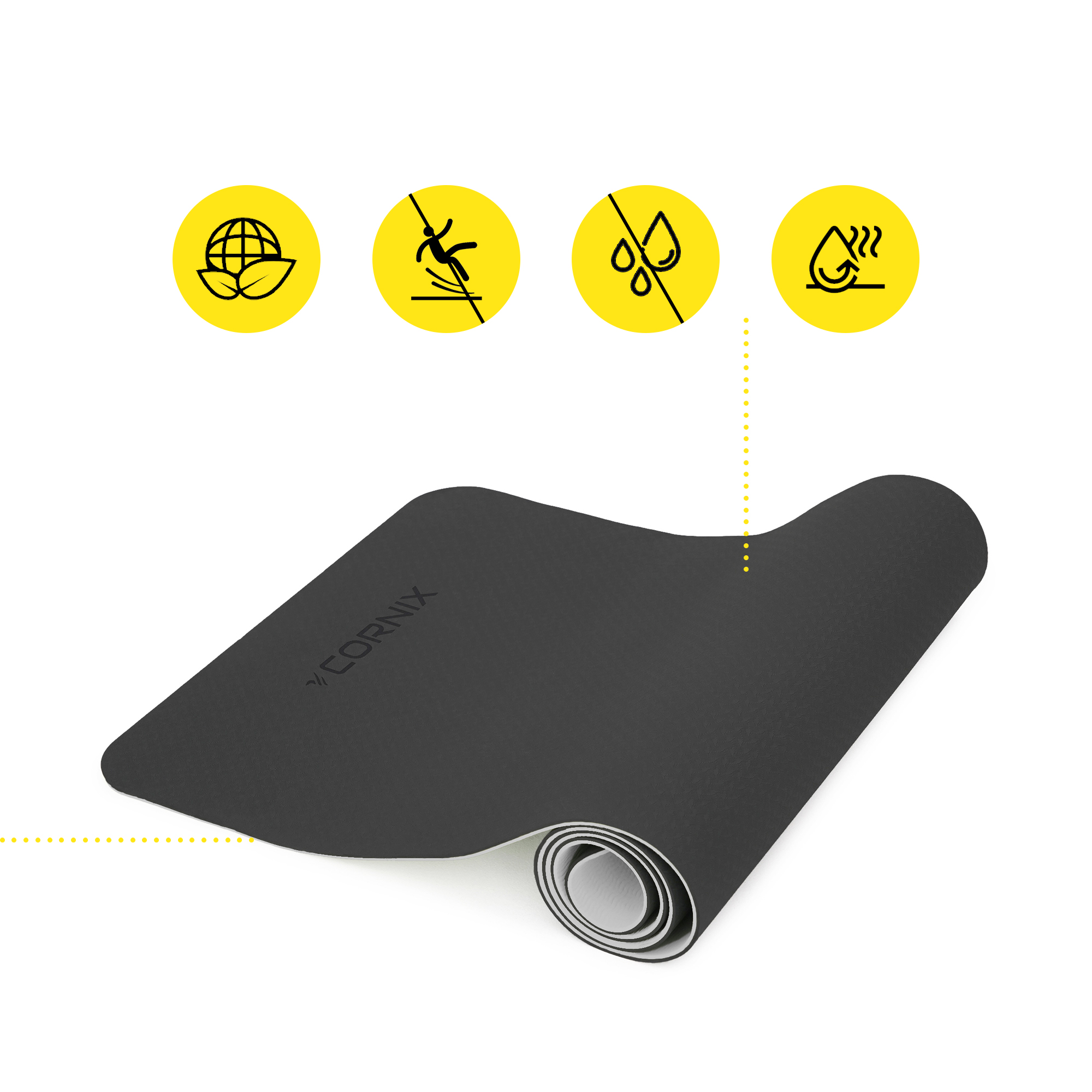 Килимок спортивний Cornix TPE 183 x 61 x 0.6 см для йоги та фітнесу XR-0349 Black/Grey