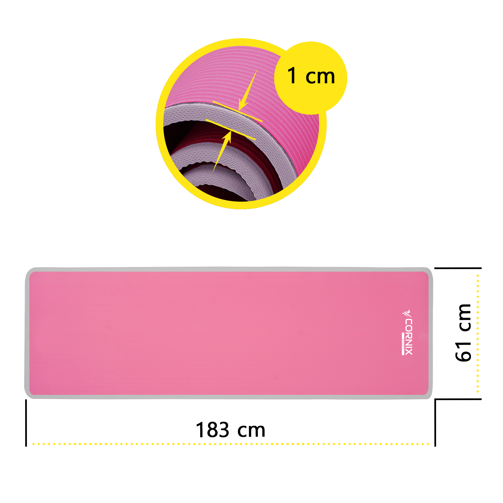 Килимок спортивний Cornix NBR 183 x 61 x 1 cм для йоги та фітнесу XR-0095 Pink/Grey