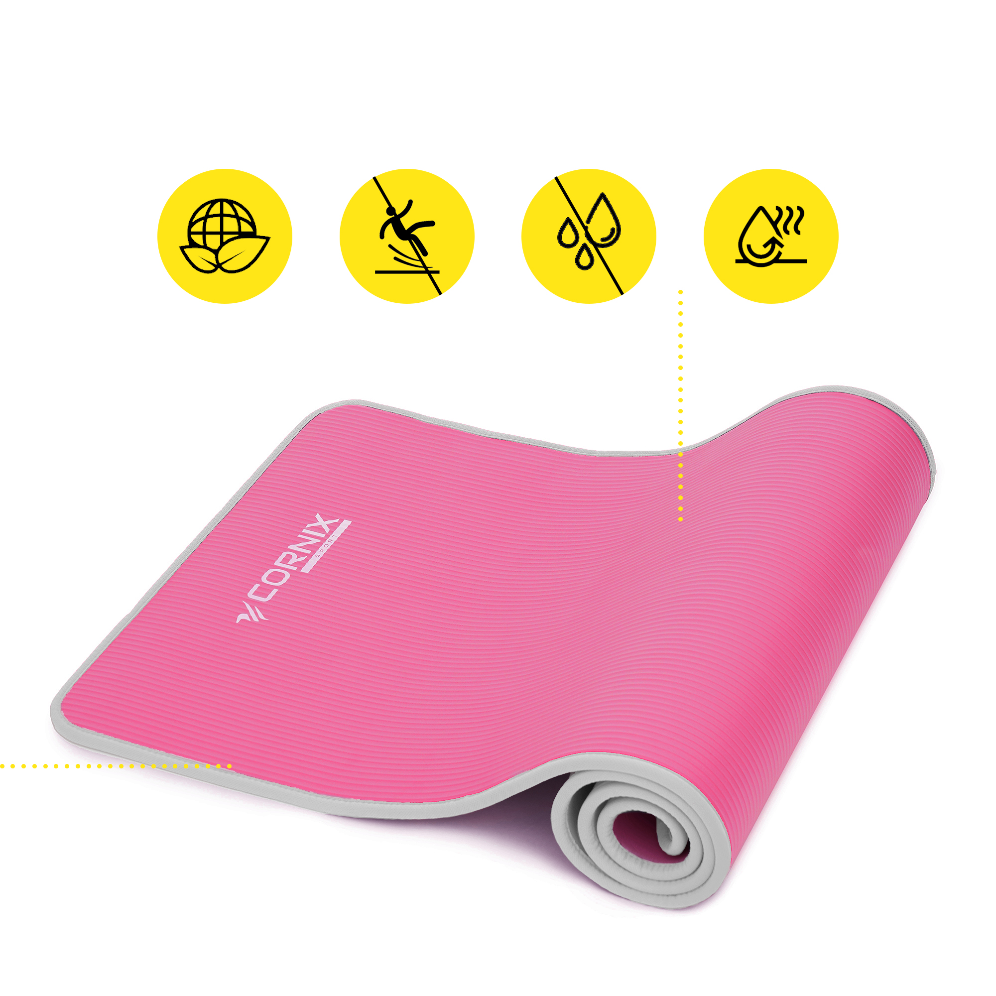Килимок спортивний Cornix NBR 183 x 61 x 1 cм для йоги та фітнесу XR-0095 Pink/Grey