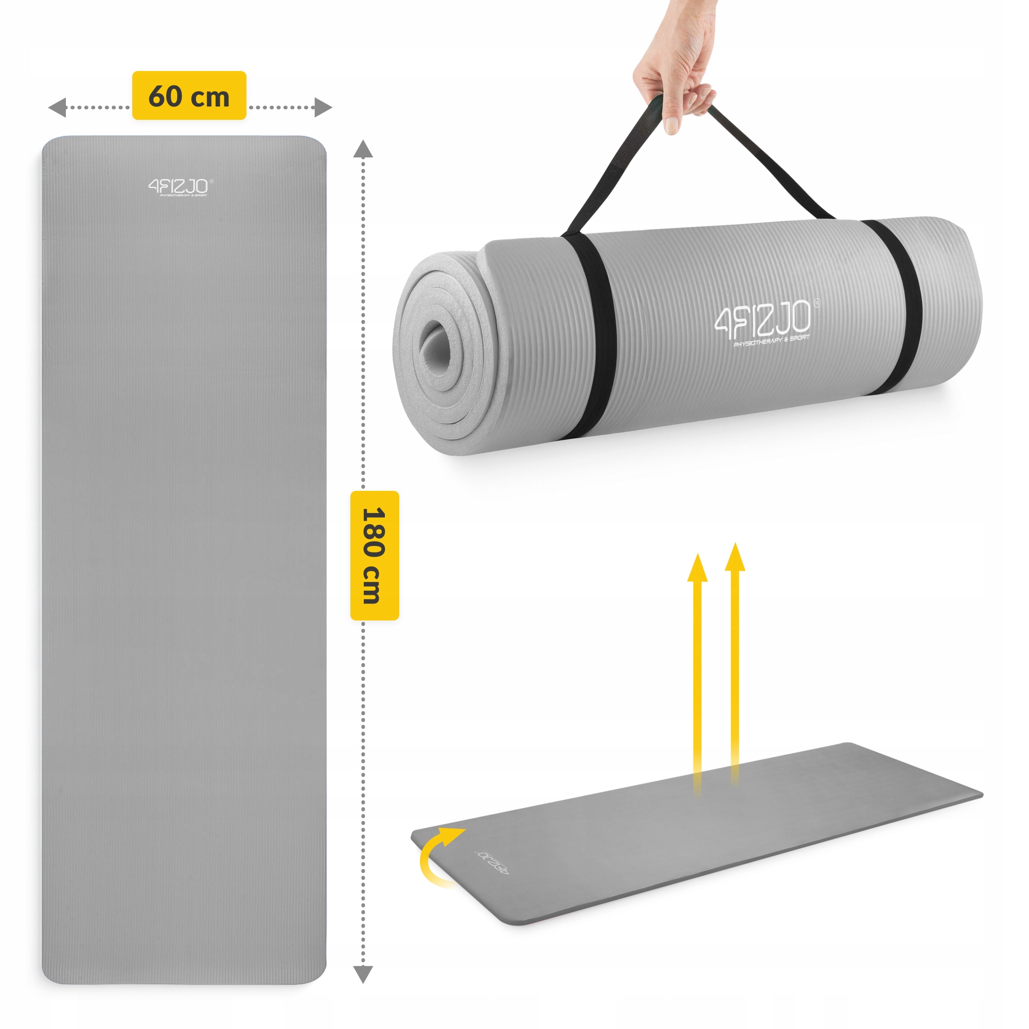 Килимок (мат) спортивний 4FIZJO NBR 180 x 60 x 1 см для йоги та фітнесу Grey (P-5907739317087)