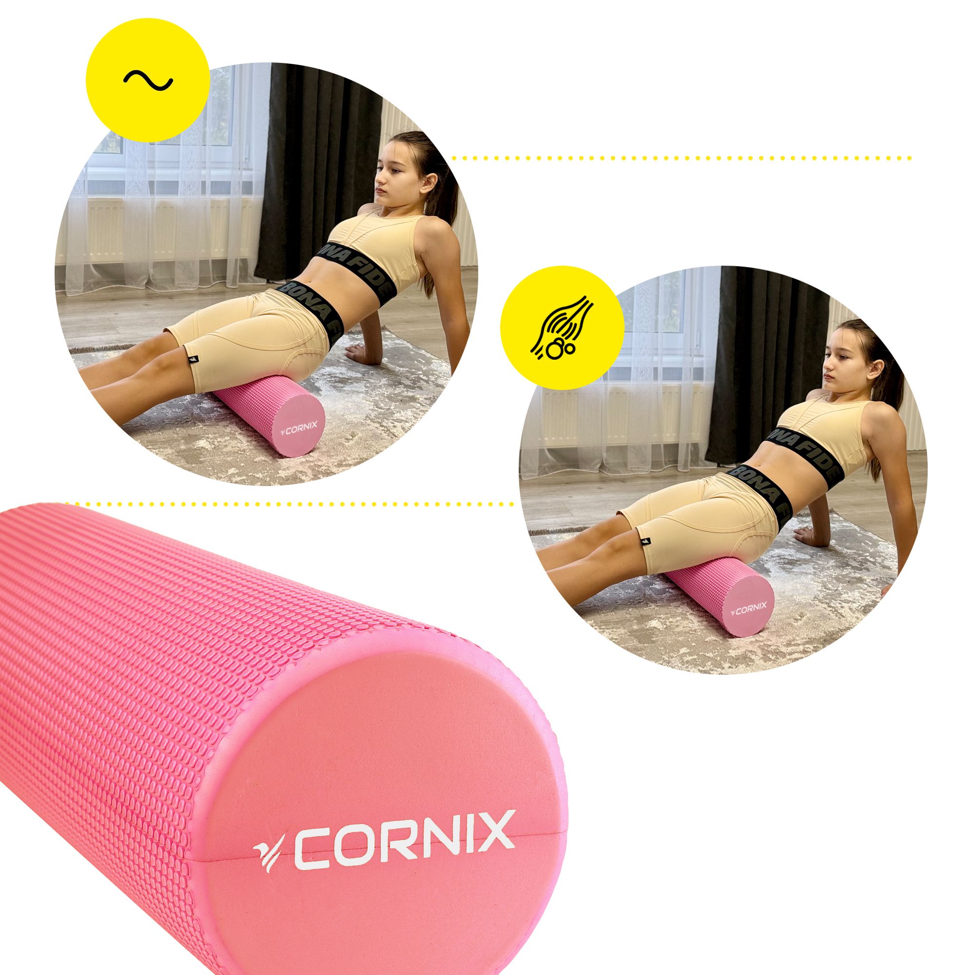Масажний ролик Cornix EVA+ 45 x 15 см (валик, роллер) XR-0303 Pink