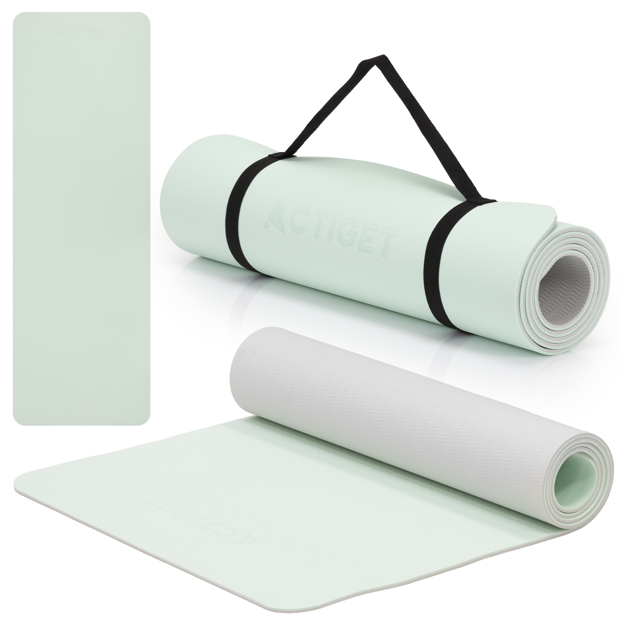 Килимок спортивний Actiget TPE 183 x 61 x 0.6 см для йоги та фітнесу ACT0024 Mint/Grey