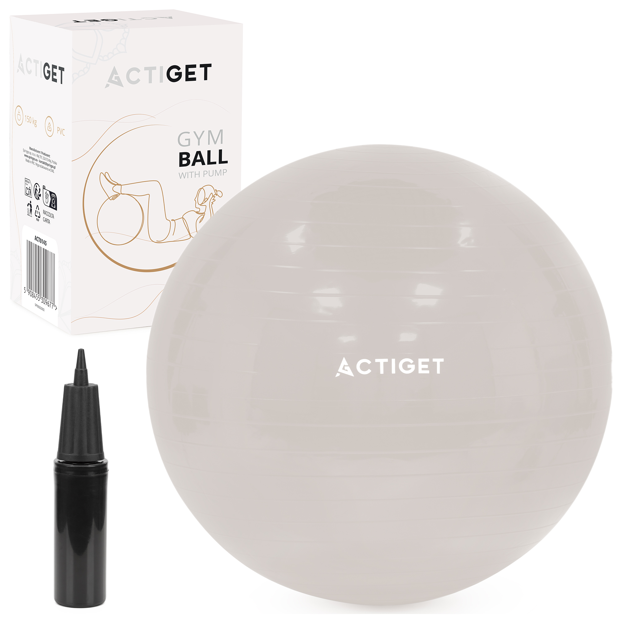 М'яч для фітнесу (фітбол) Actiget 65 см з насосом ACT0145 Beige