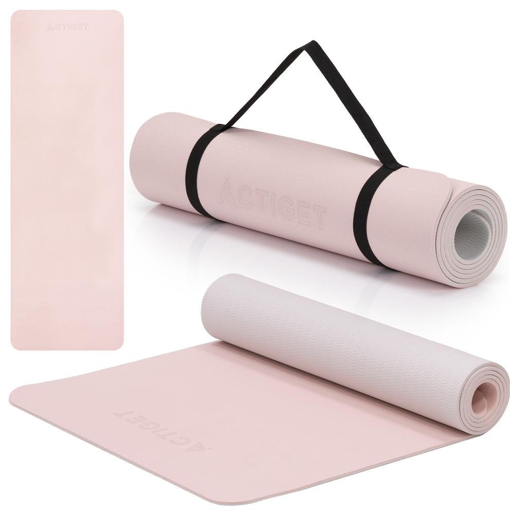 Килимок спортивний Actiget TPE 183 x 61 x 0.6 см для йоги та фітнесу ACT0023 Pink/Grey