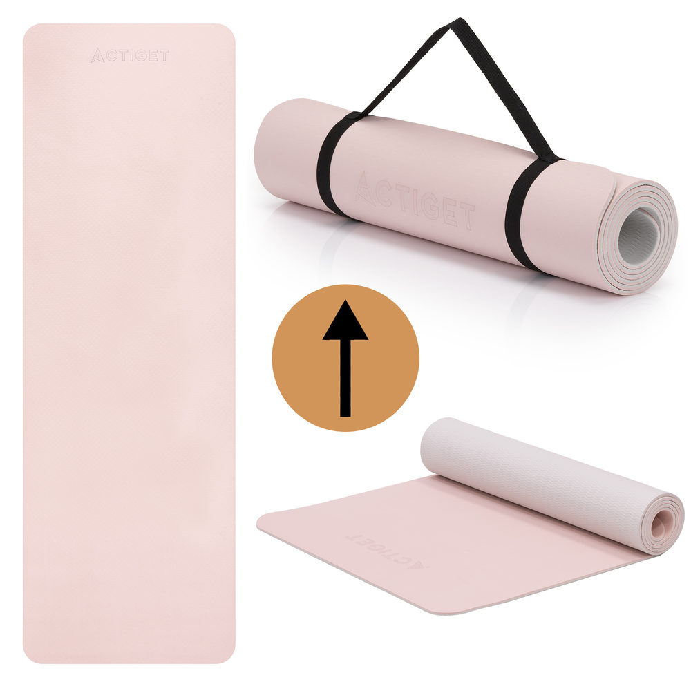 Килимок спортивний Actiget TPE 183 x 61 x 0.6 см для йоги та фітнесу ACT0023 Pink/Grey