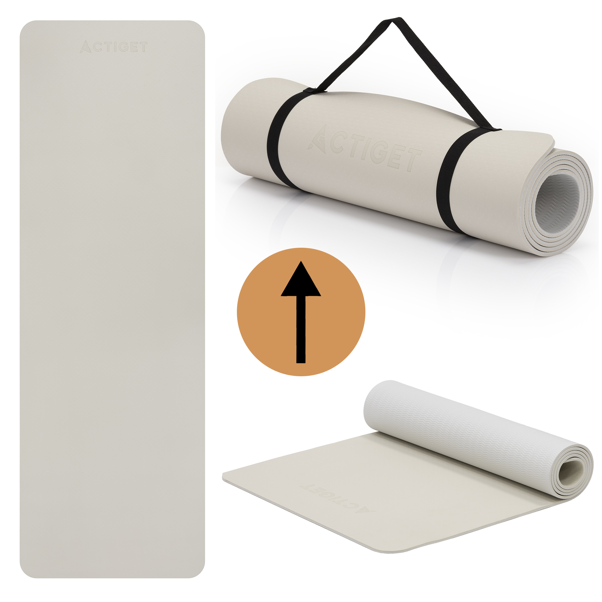 Килимок спортивний Actiget TPE 183 x 61 x 0.6 см для йоги та фітнесу ACT0025 Biege/Grey